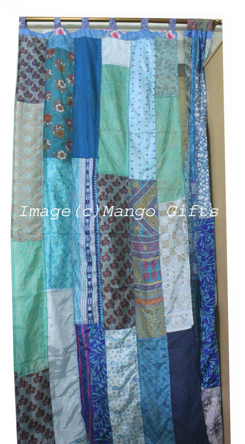 Boho Sari Curtains Recycled Indian Silk Sari Saree Drapes Patchwork Gypsy Bohemian Decor - Mangogiftsstore