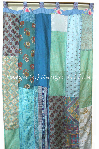 Boho Sari Curtains Recycled Indian Silk Sari Saree Drapes Patchwork Gypsy Bohemian Decor - Mangogiftsstore