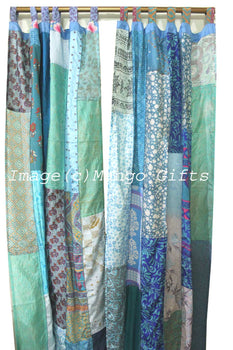 Boho Sari Curtains Recycled Indian Silk Sari Saree Drapes Patchwork Gypsy Bohemian Decor - Mangogiftsstore