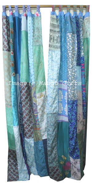 Boho Sari Curtains Recycled Indian Silk Sari Saree Drapes Patchwork Gypsy Bohemian Decor - Mangogiftsstore