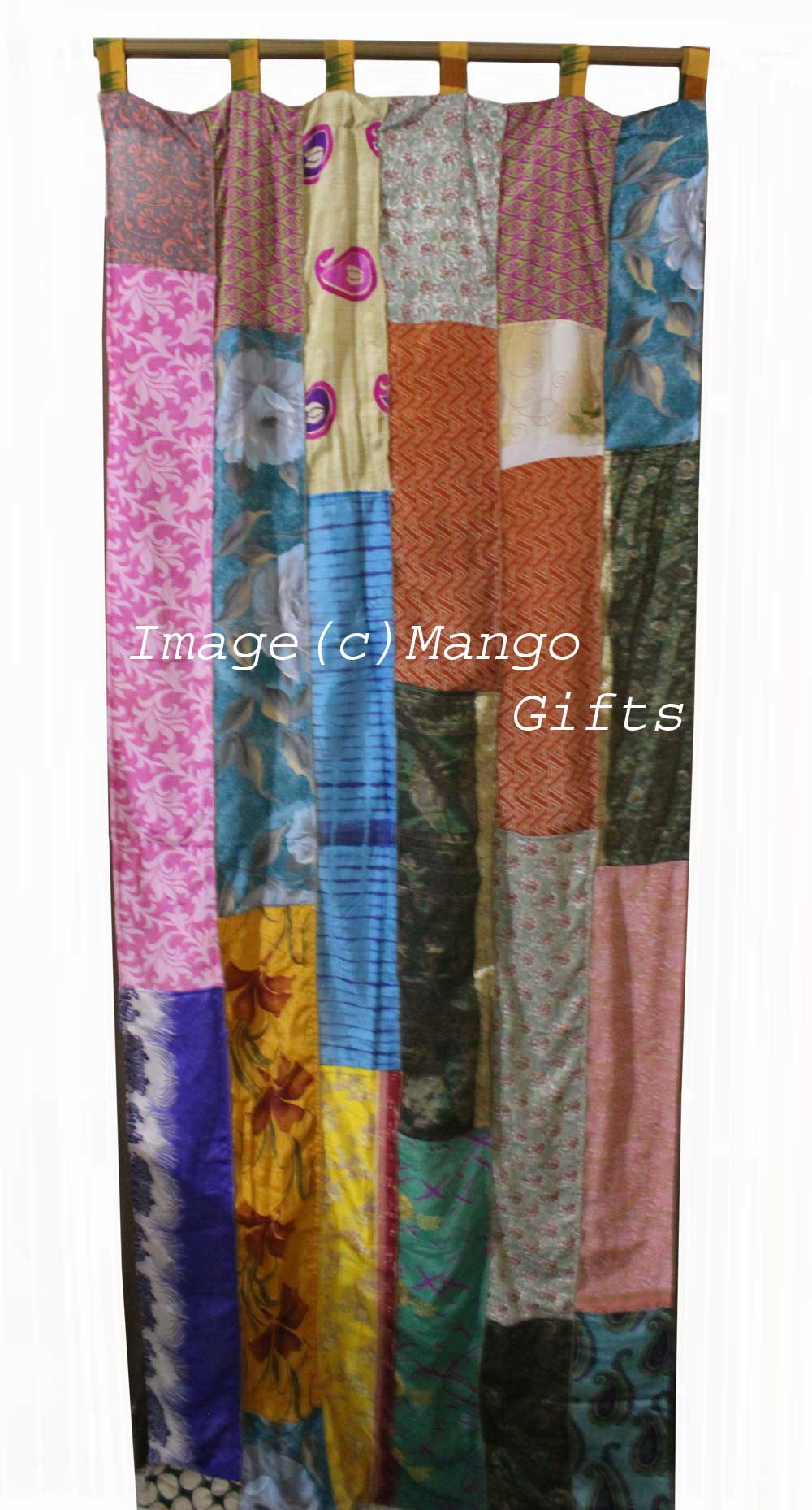 Boho Sari Curtains Recycled Indian Silk Sari Saree Drapes Patchwork Gypsy Bohemian Decor - Mangogiftsstore