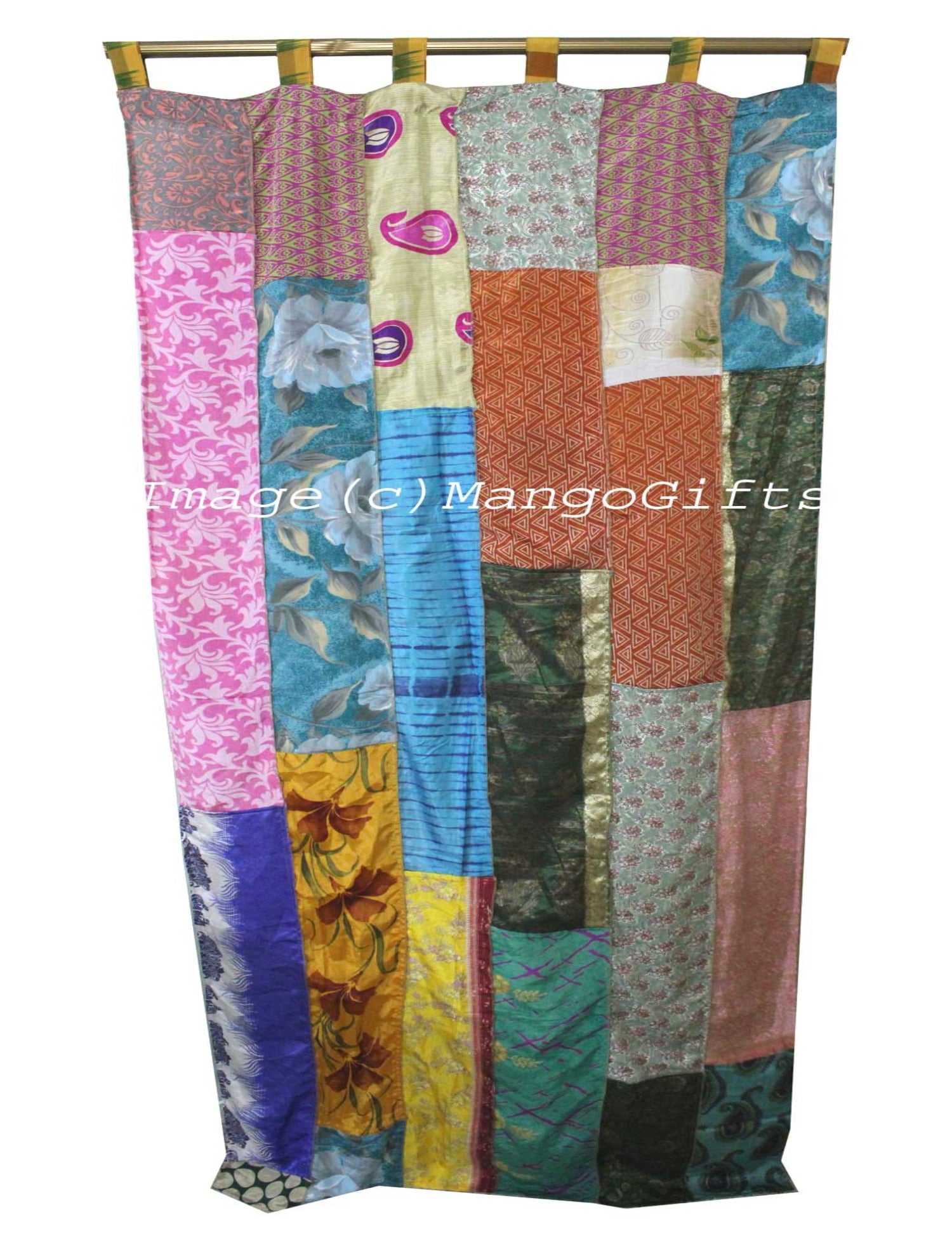 Boho Sari Curtains Recycled Indian Silk Sari Saree Drapes Patchwork Gypsy Bohemian Decor - Mangogiftsstore