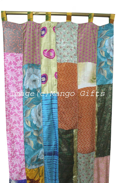 Boho Sari Curtains Recycled Indian Silk Sari Saree Drapes Patchwork Gypsy Bohemian Decor - Mangogiftsstore