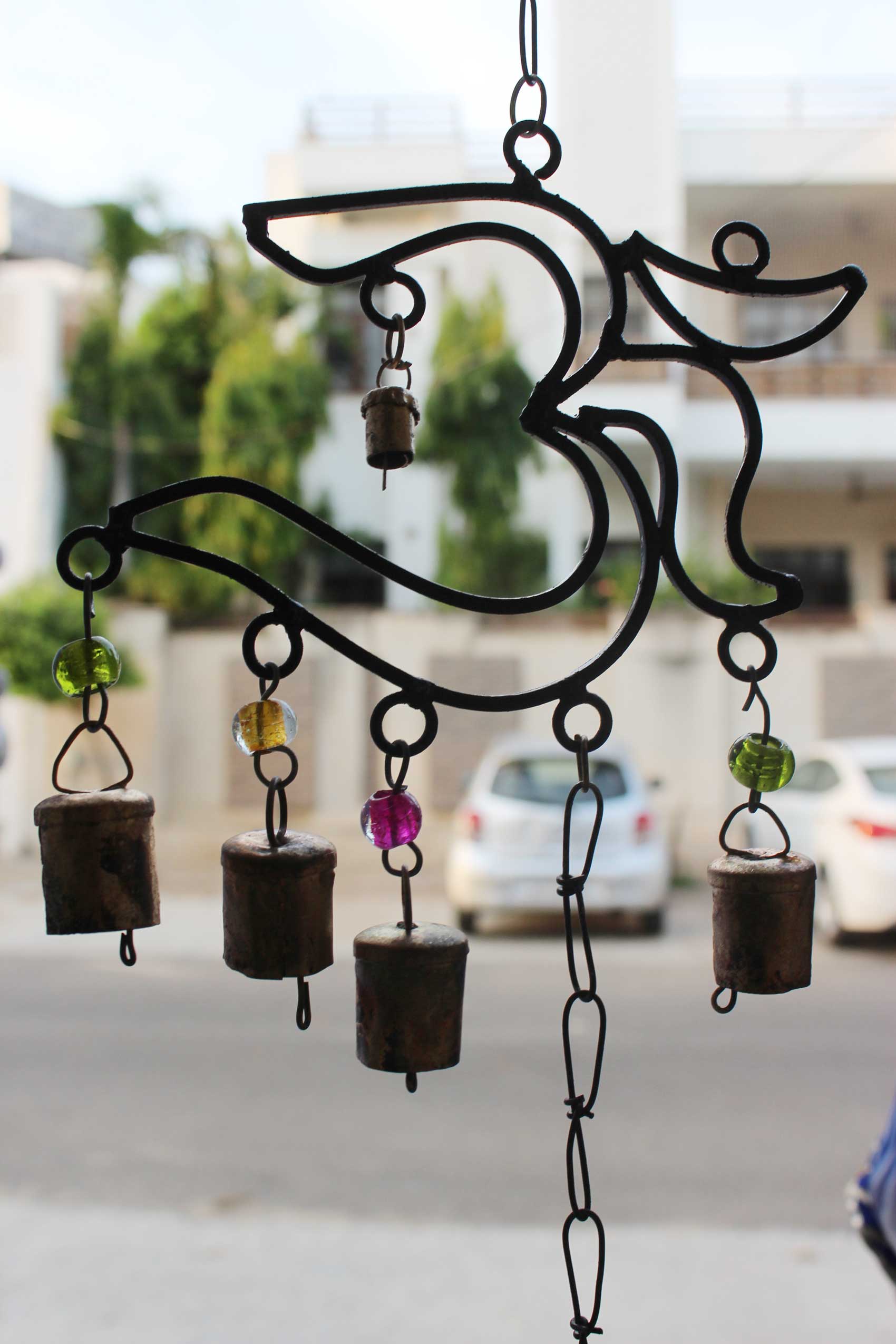 Handcrafted Recycled Iron OM Windchime for Decor
