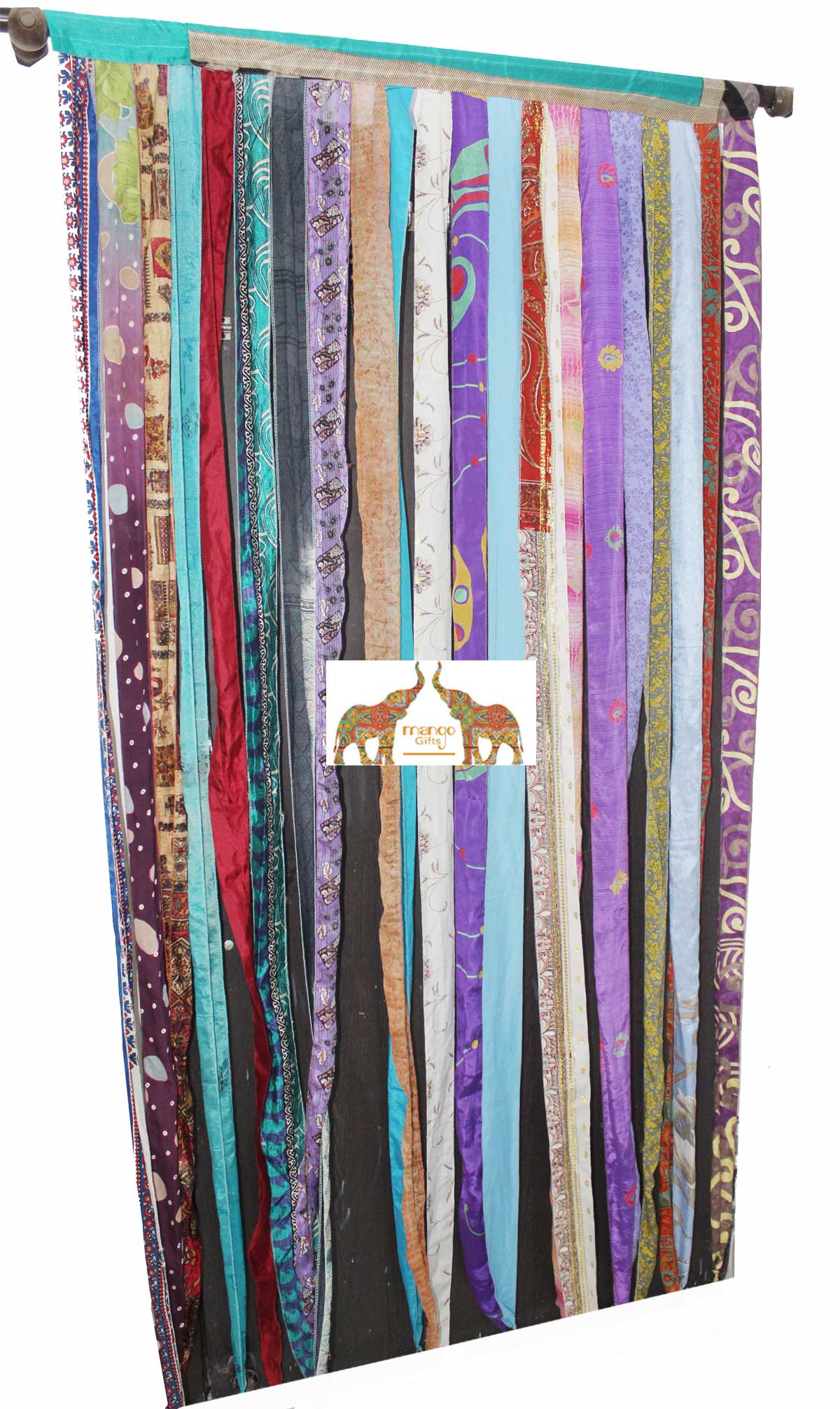Boho Old Silk Sari Ribbon Doorway Curtain - 85x45 Inch
