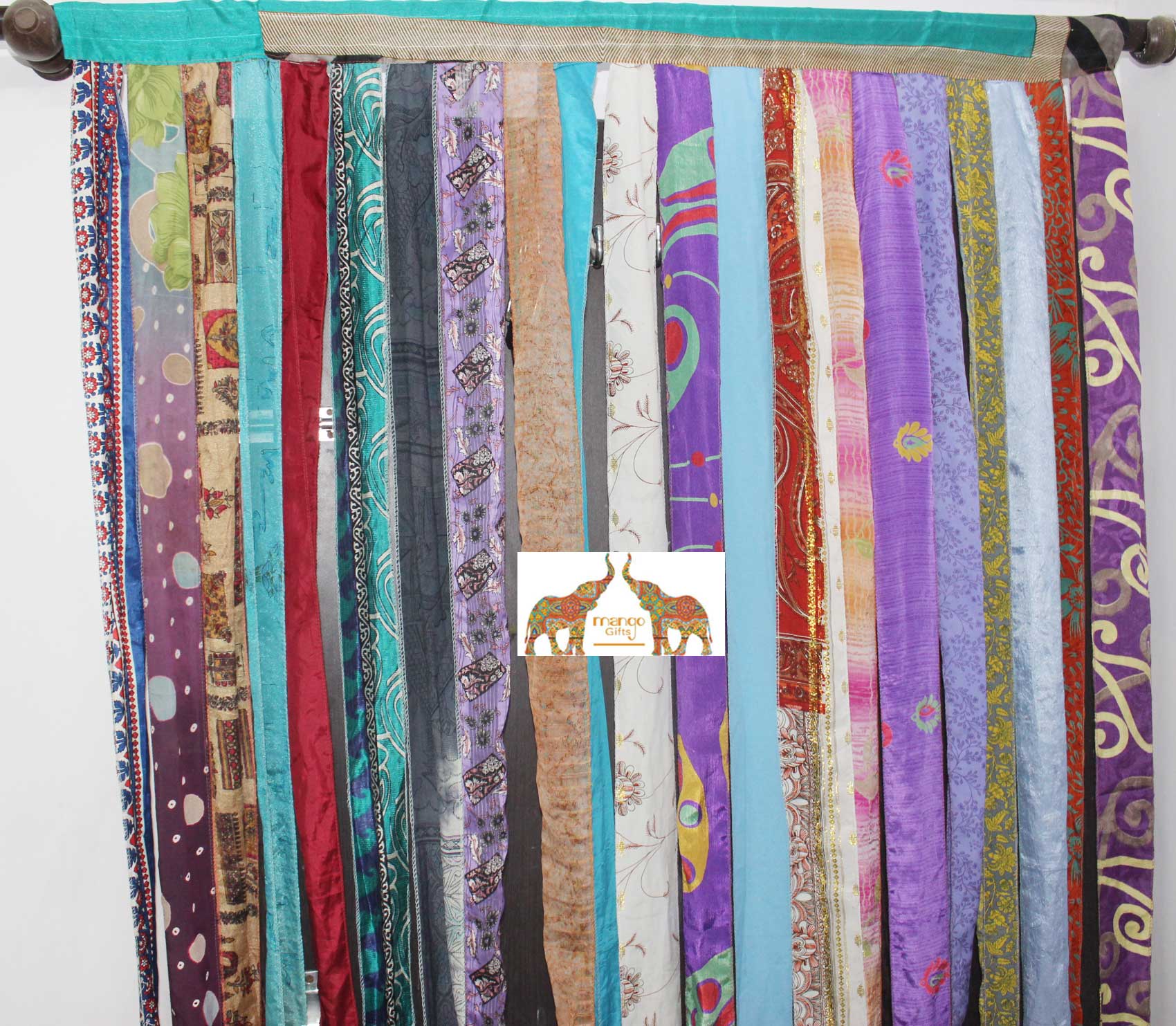 Boho Old Silk Sari Ribbon Doorway Curtain - 85x45 Inch