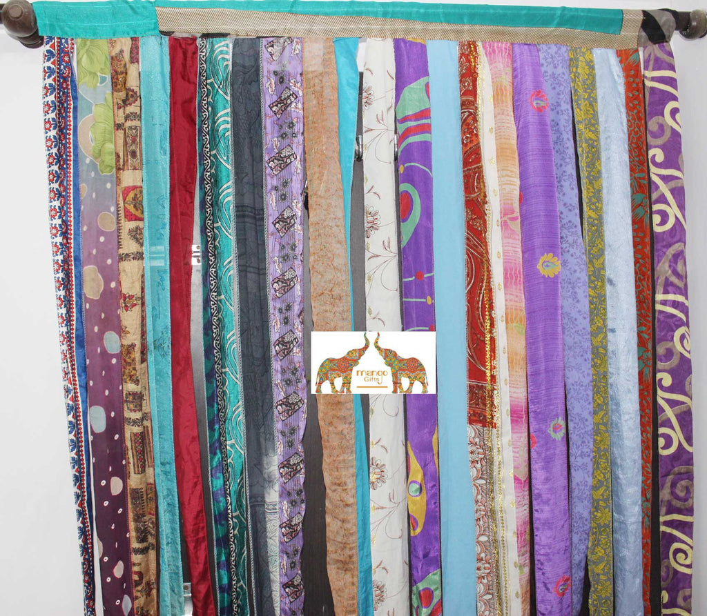 Recycled Indain Silk Sari Fabric Strip Curtain Boho Theme Hippy