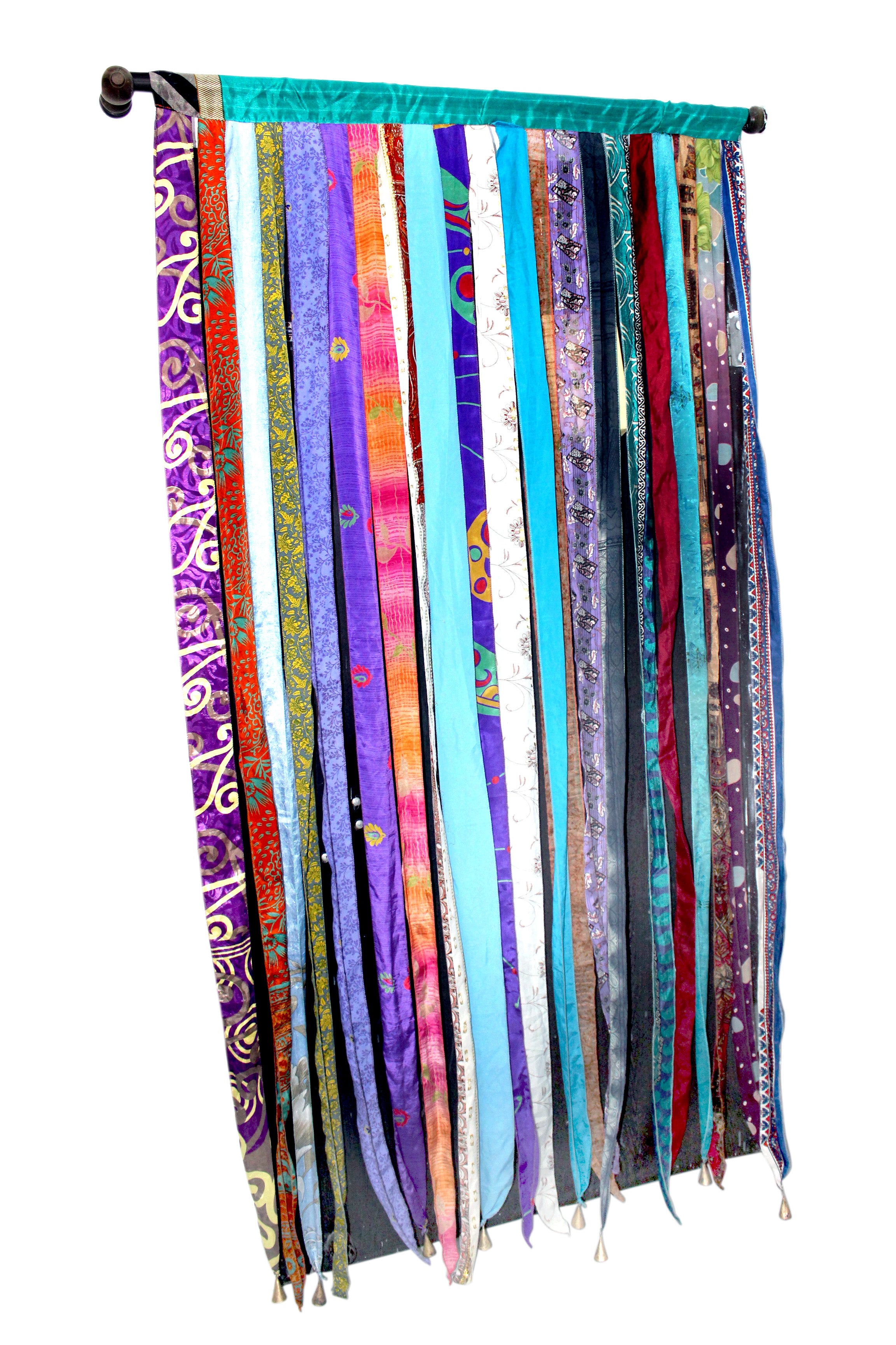 Boho Old Silk Sari Ribbon Doorway Curtain - 85x45 Inch