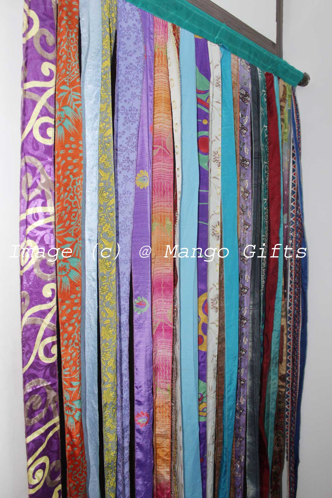 Boho Old Silk Sari Ribbon Doorway Curtain - 85x45 Inch