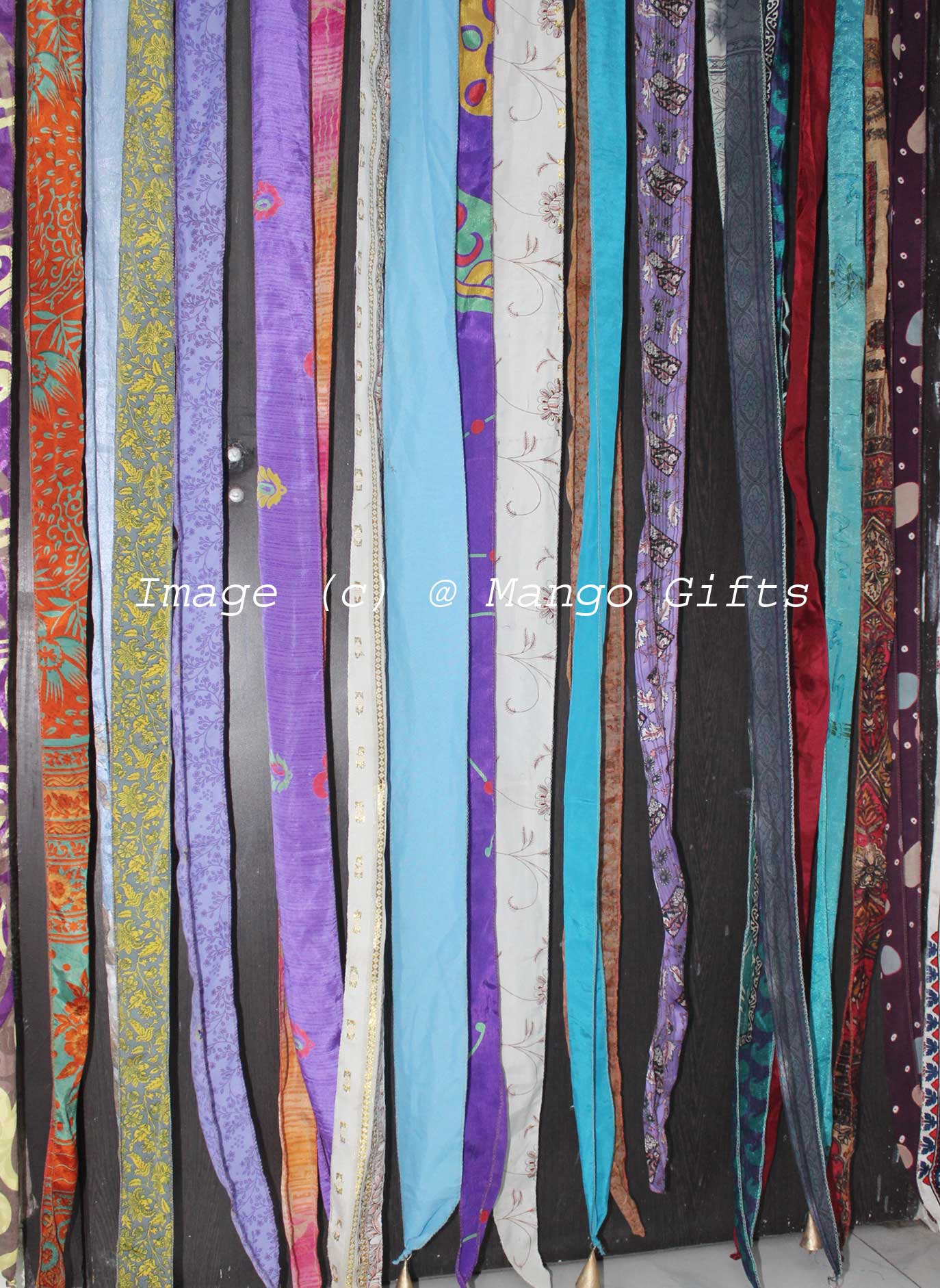 Boho Old Silk Sari Ribbon Doorway Curtain - 85x45 Inch