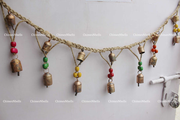 Handmade Jute Bells Garland  BOHO RUSTIC PATIO OUTDOOR DECOR 