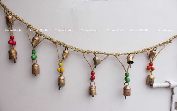 Jute Bells Garland Handmade Hanging Decoration 150 cm Length Indian Toran