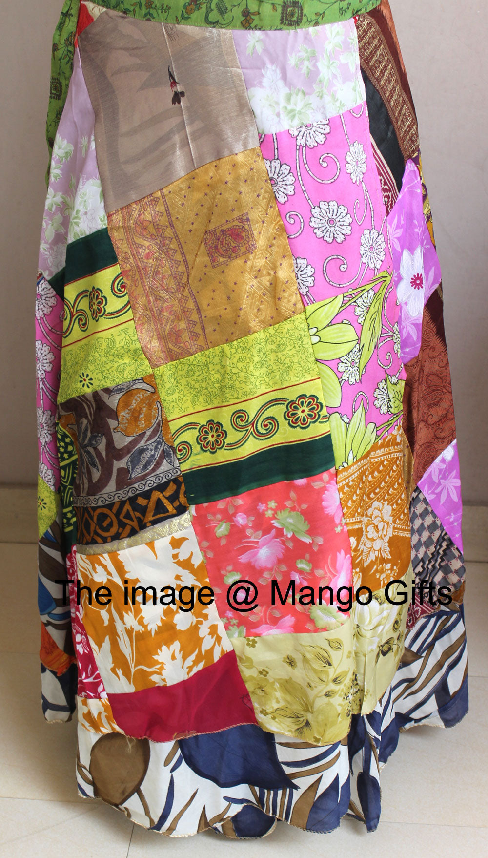 Vintage Silk Sari Recycled Patchwork Magic Wrap Around Skirt Reversible Dress - Mangogiftsstore