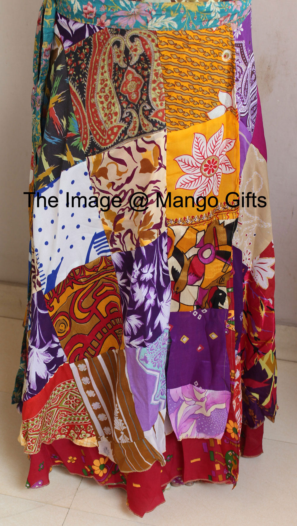 Vintage Silk Sari Recycled Patchwork Magic Wrap Around Skirt Reversible Dress - Mangogiftsstore