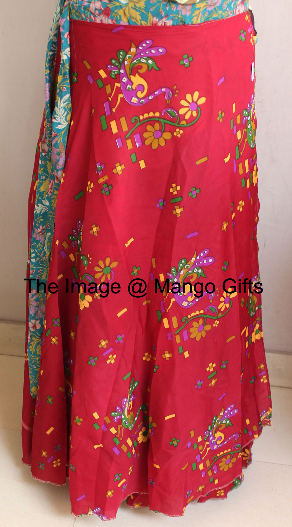 Vintage Silk Sari Recycled Patchwork Magic Wrap Around Skirt Reversible Dress - Mangogiftsstore