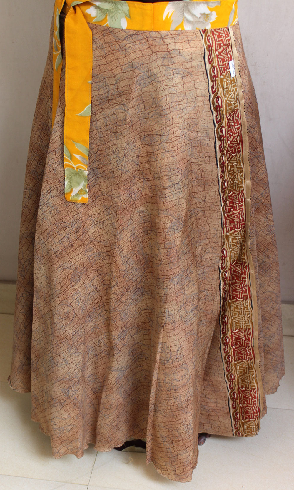 Vintage Silk Sari Recycled Patchwork Magic Wrap Around Skirt Reversible Dress - Mangogiftsstore