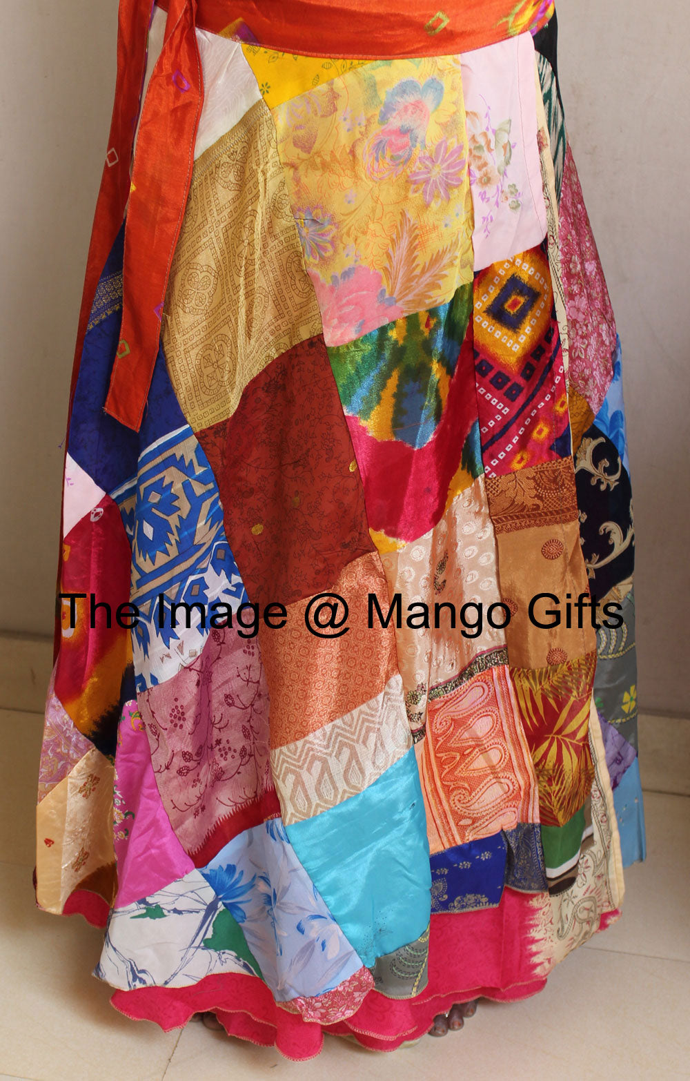 Vintage Silk Sari Recycled Patchwork Magic Wrap Around Skirt Reversible Dress - Mangogiftsstore