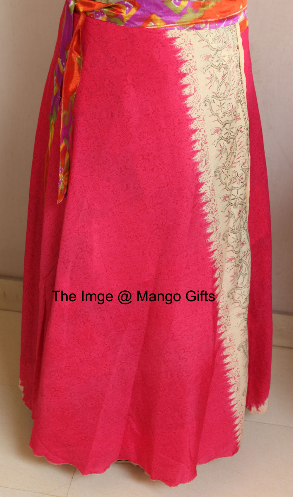 Vintage Silk Sari Recycled Patchwork Magic Wrap Around Skirt Reversible Dress - Mangogiftsstore