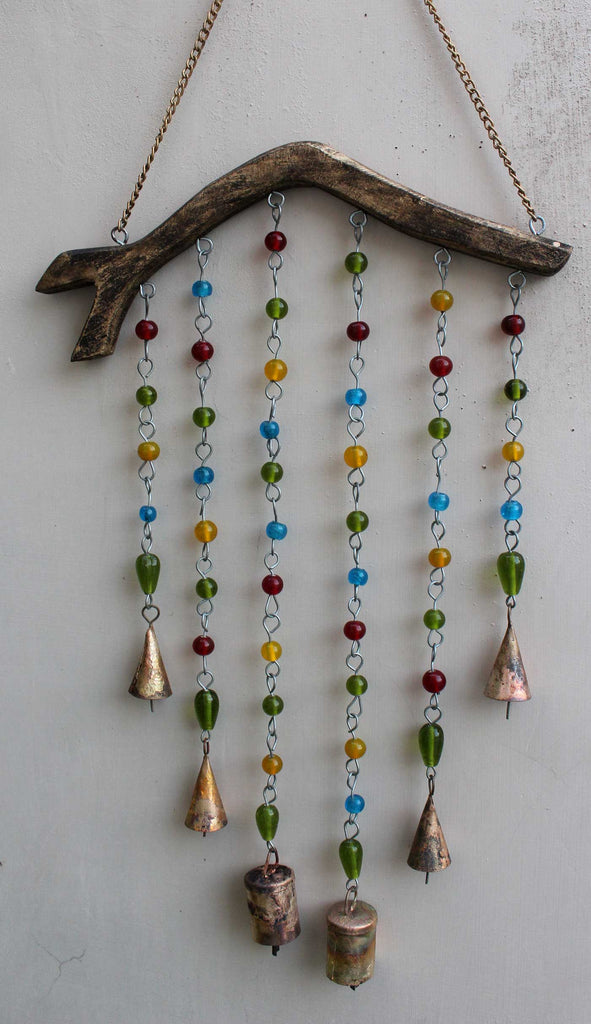 Handmade Crescent Moon Mini Windchime Bells, Recycled Metal Hanging Bells,  Small Wind Chime Decoration With Beads -  UK