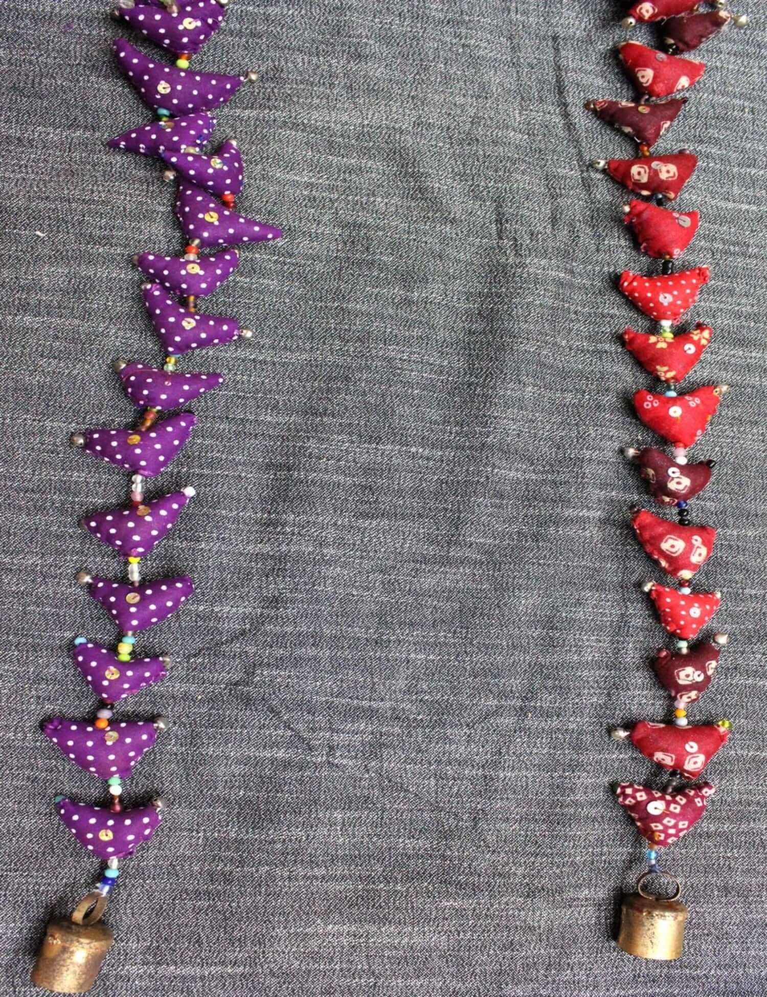 30 Tota Birds Bells Hanging Decoration - Handmade Indian ornament with vibrant colors, metal bells, eco-friendly design, perfect for home or garden décor