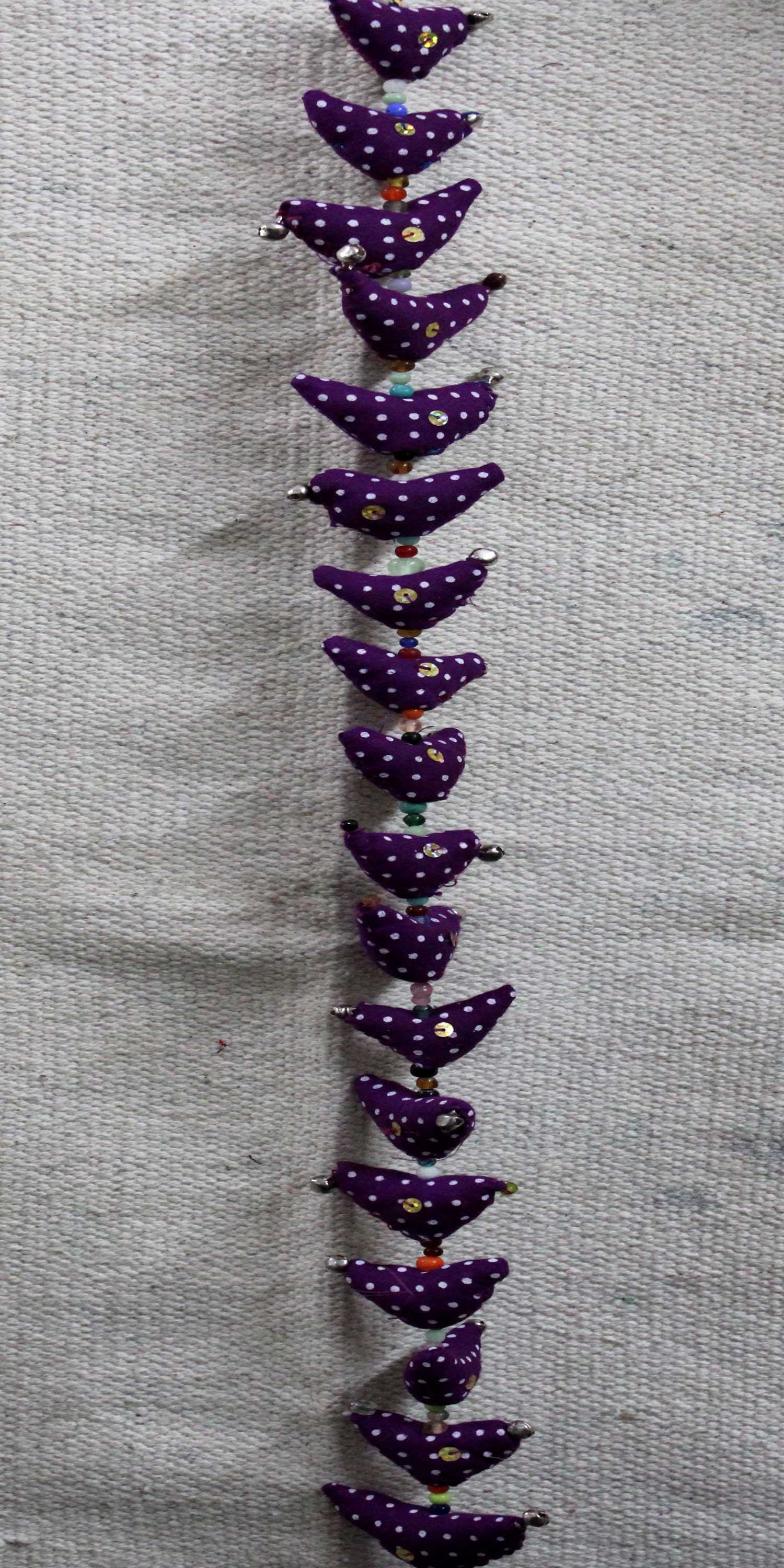 30 Tota Birds Bells Hanging Decoration - Handmade Indian ornament with vibrant colors, metal bells, eco-friendly design, perfect for home or garden décor