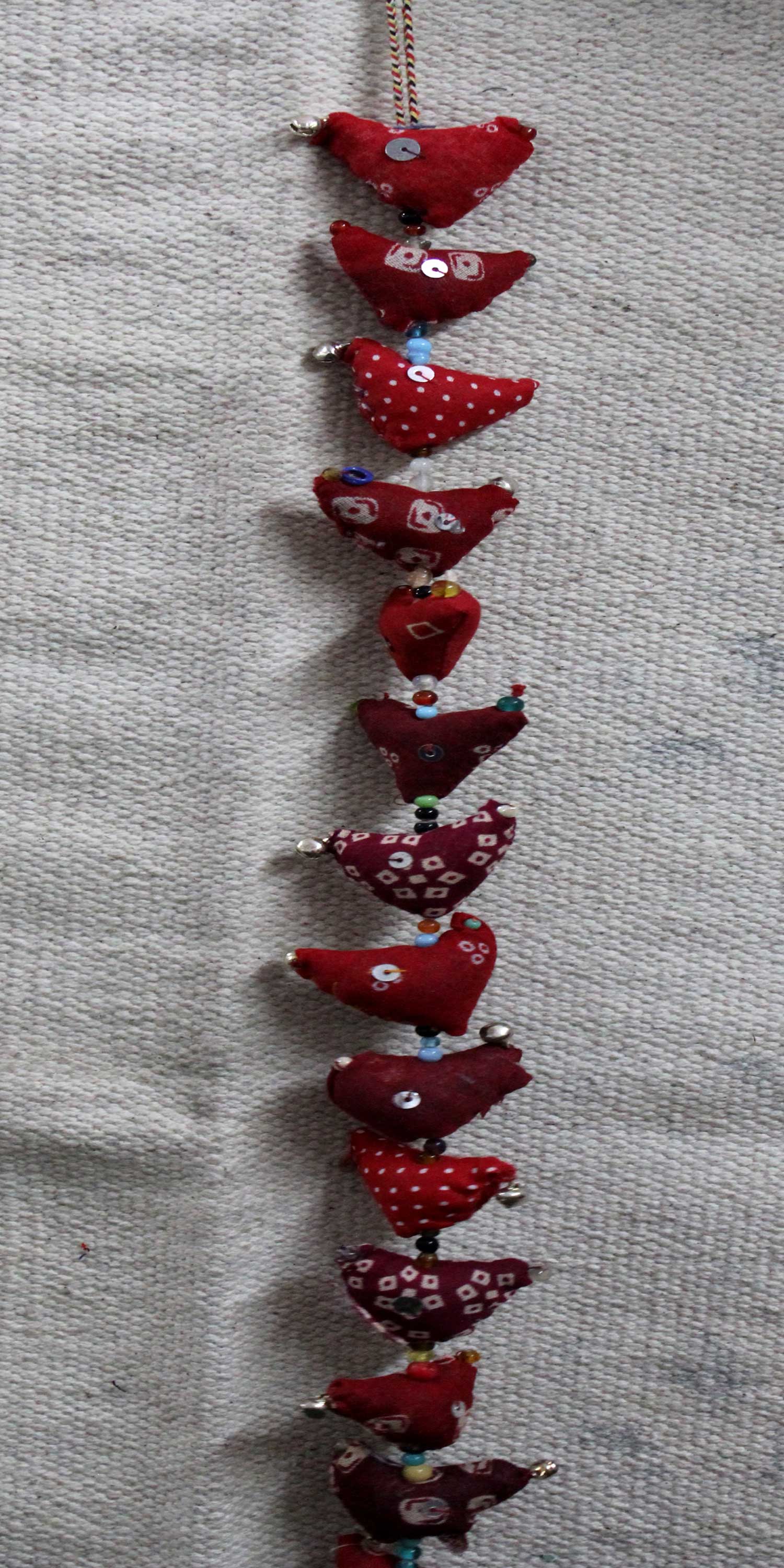 30 Tota Birds Bells Hanging Decoration - Handmade Indian ornament with vibrant colors, metal bells, eco-friendly design, perfect for home or garden décor