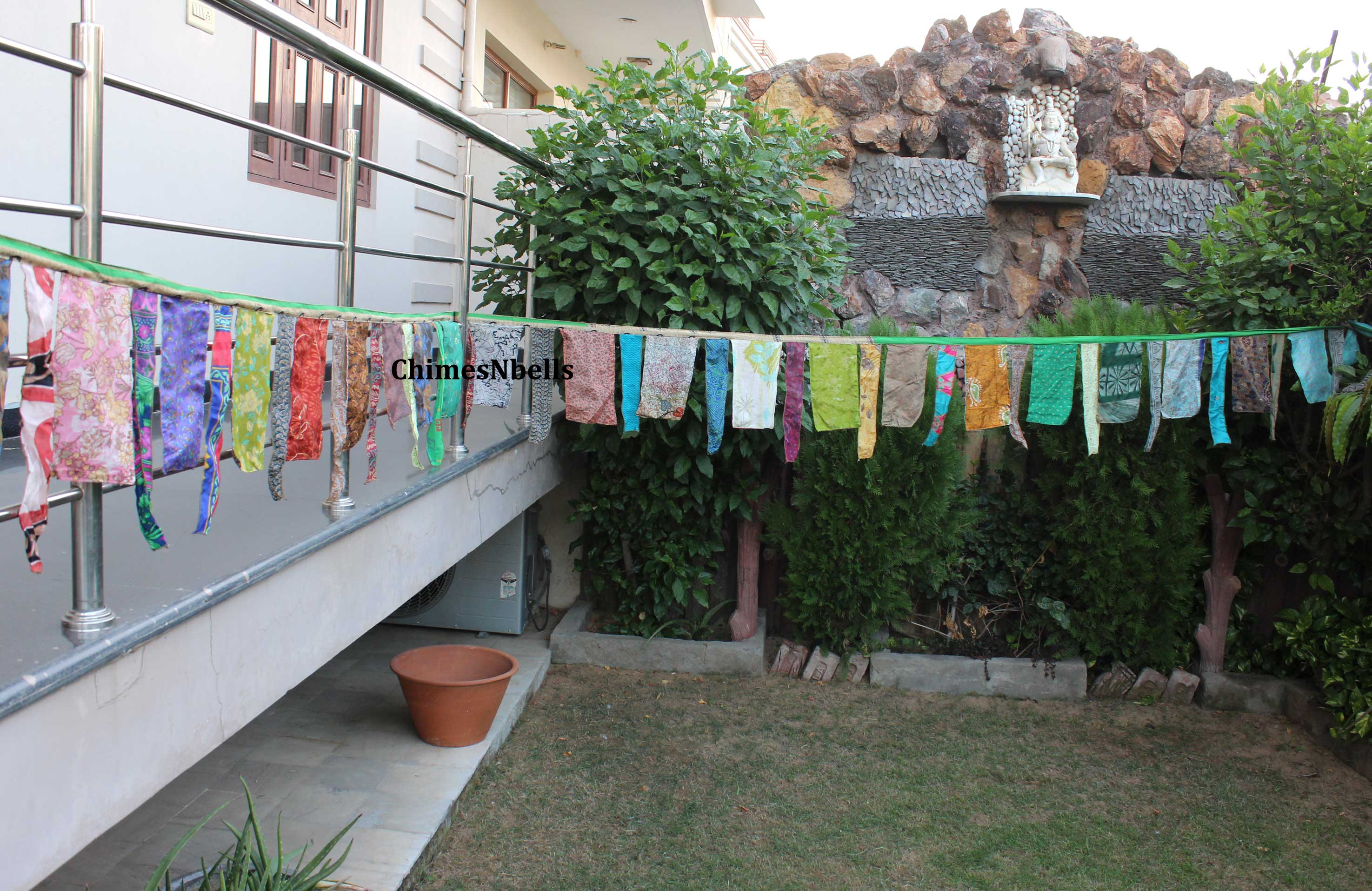 Mango Gifts Handmade Multicolour Indian Vintage Recycled Sari Saree Large Flag Bunting Garlands for Party Garden Outhouse and Patio Decoration