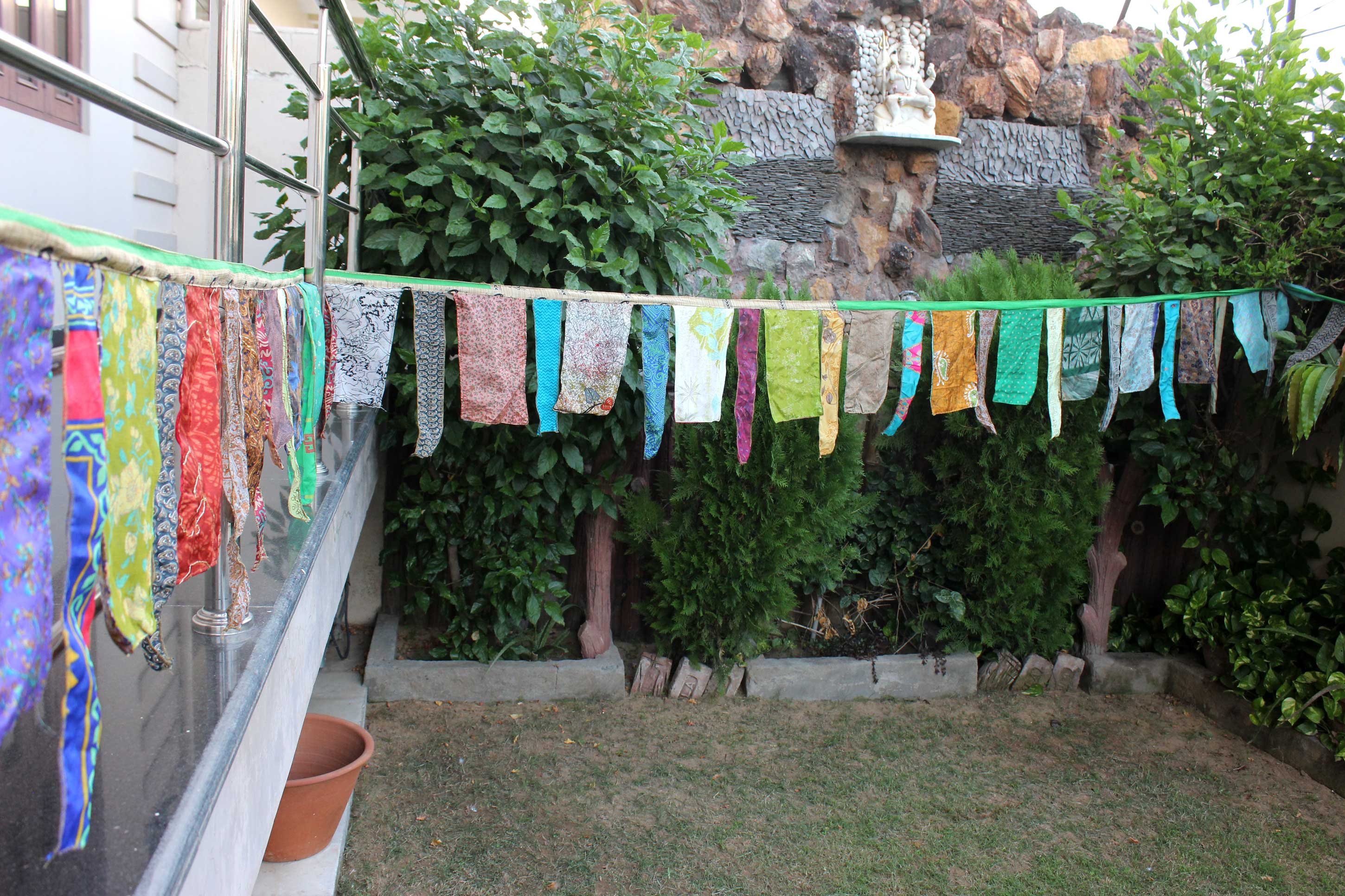 Recycled Silk sari fabric bunting tea party birthday party wedding lawn boho home decor 