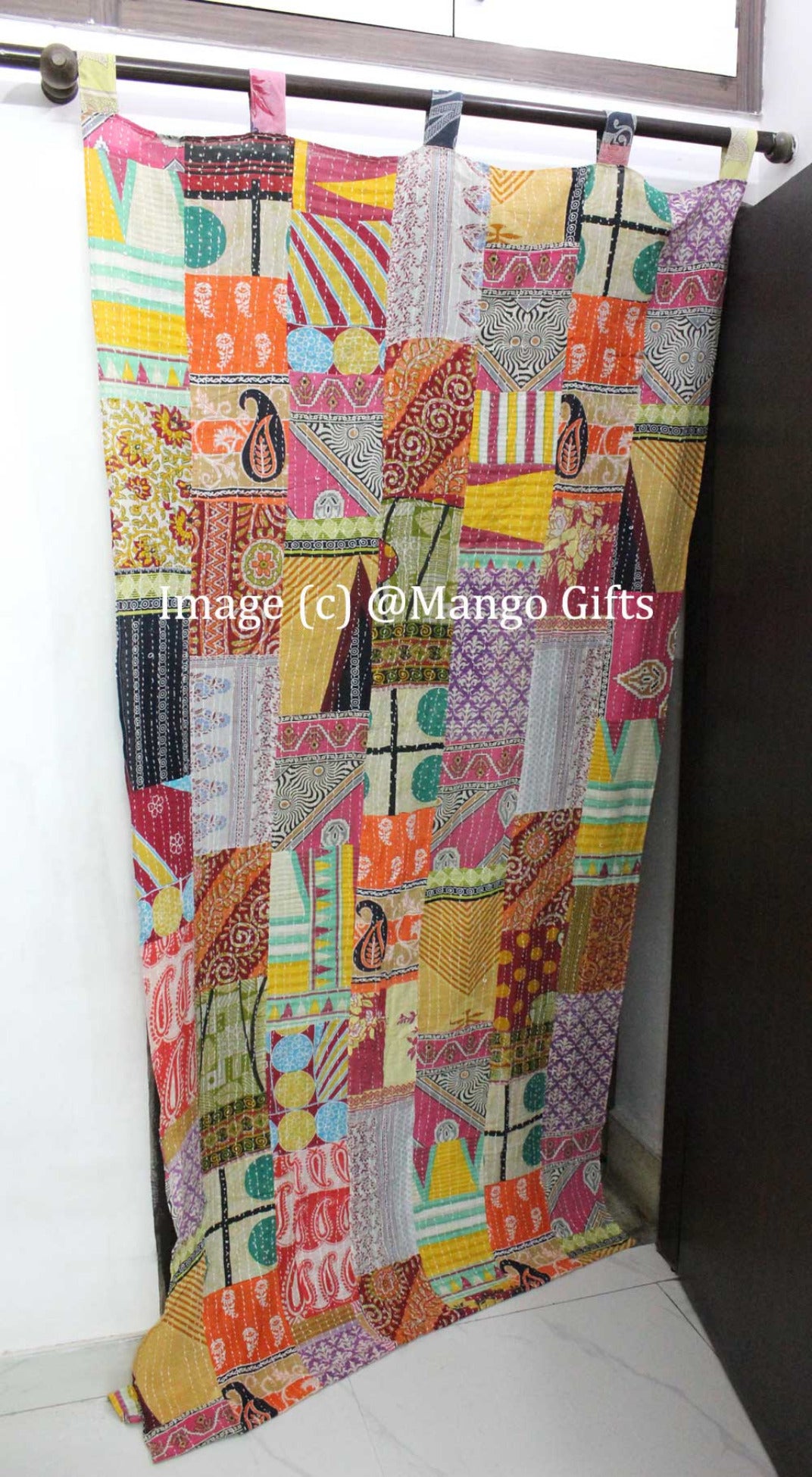 Recycled Sari Curtain - Boho Kantha Patchwork Drapes