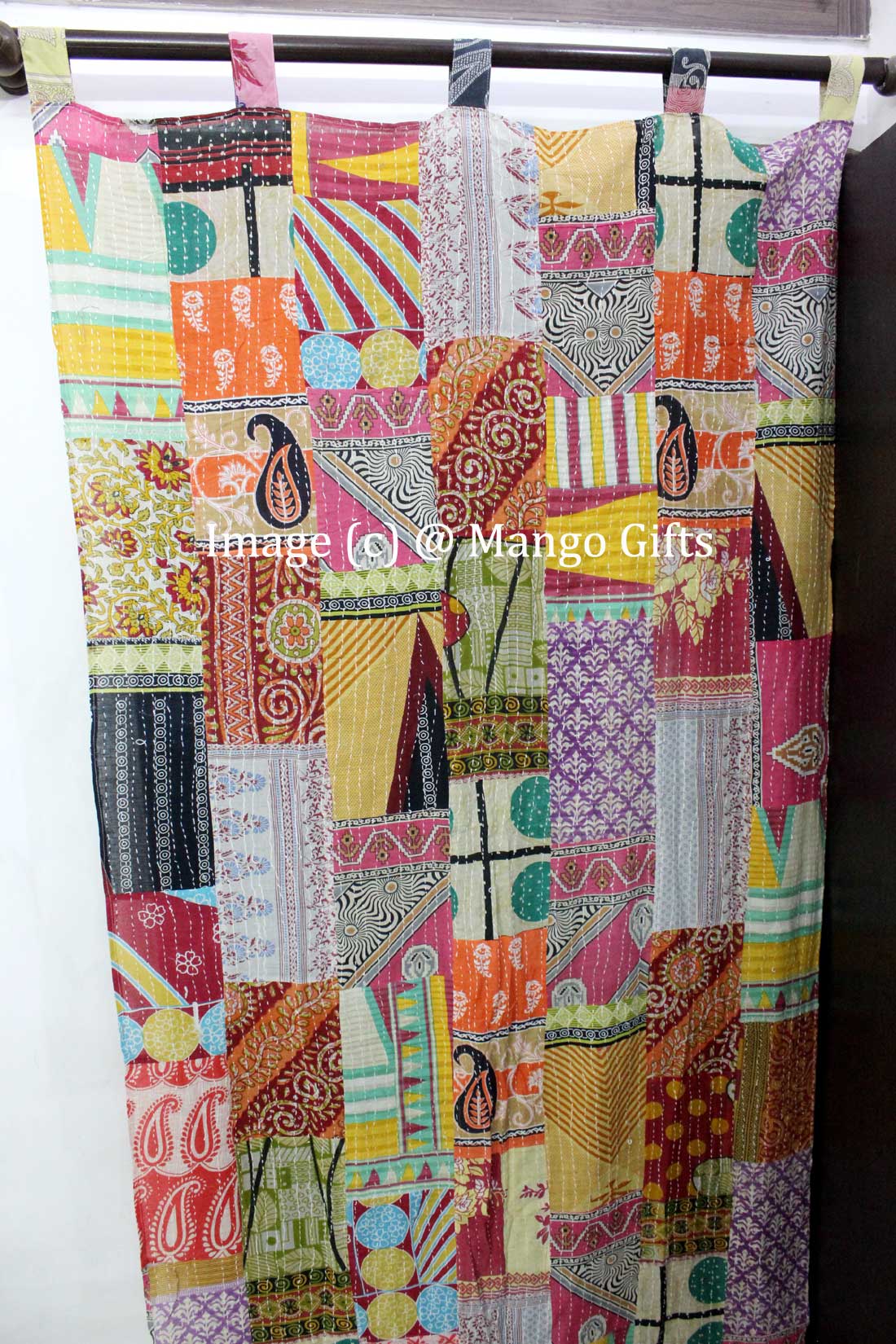 Recycled Sari Curtain - Boho Kantha Patchwork Drapes