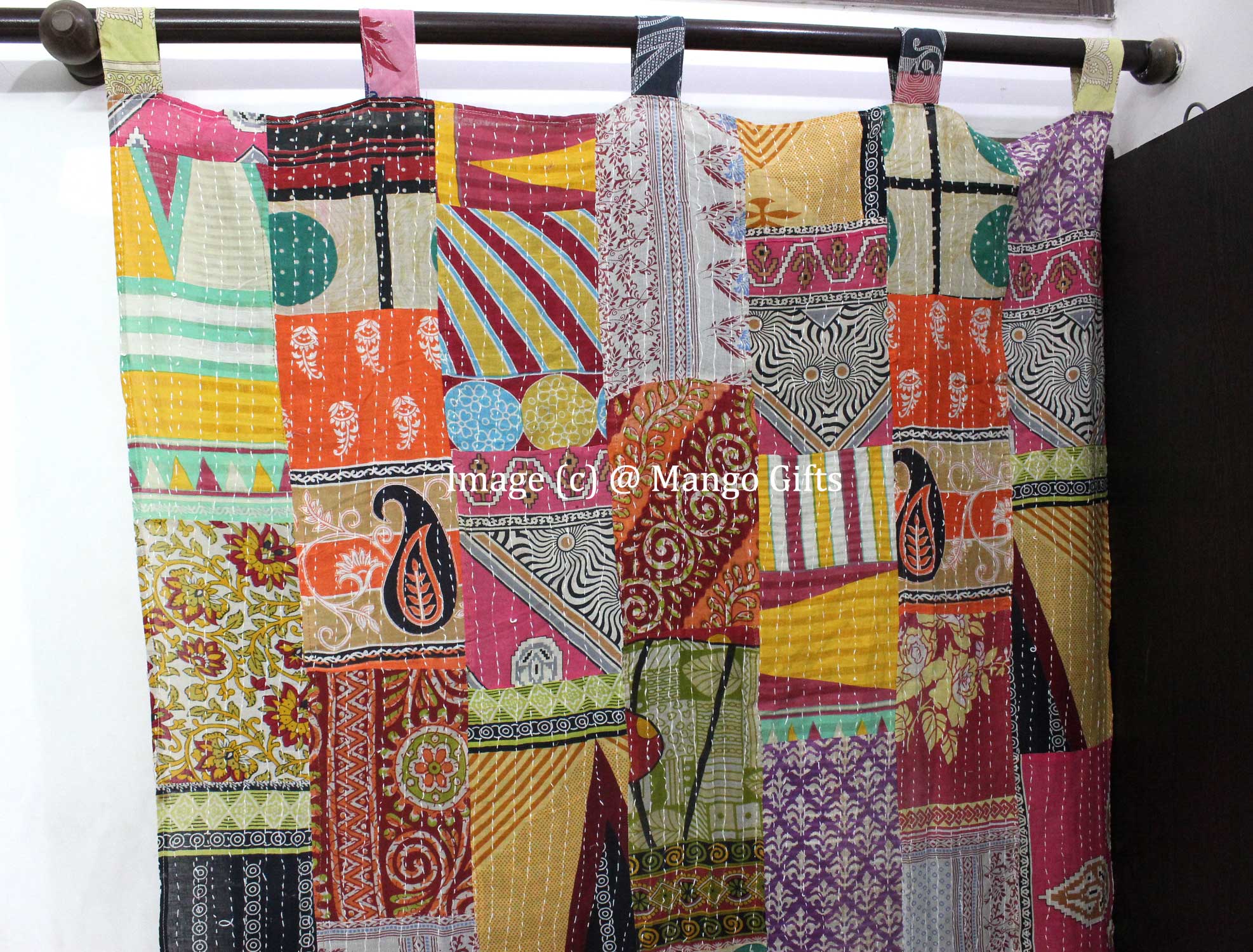 Recycled Sari Curtain - Boho Kantha Patchwork Drapes