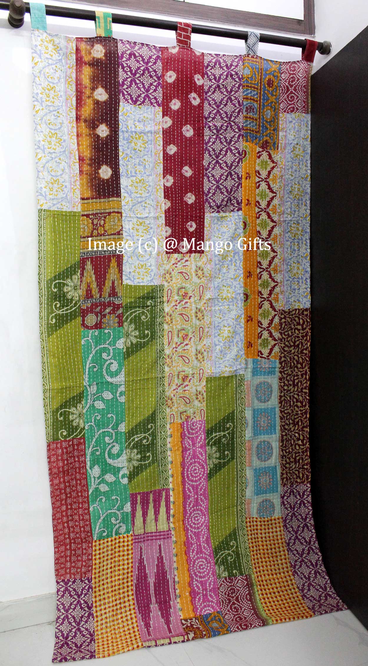 Recycled Sari Curtain - Boho Kantha Patchwork Drapes