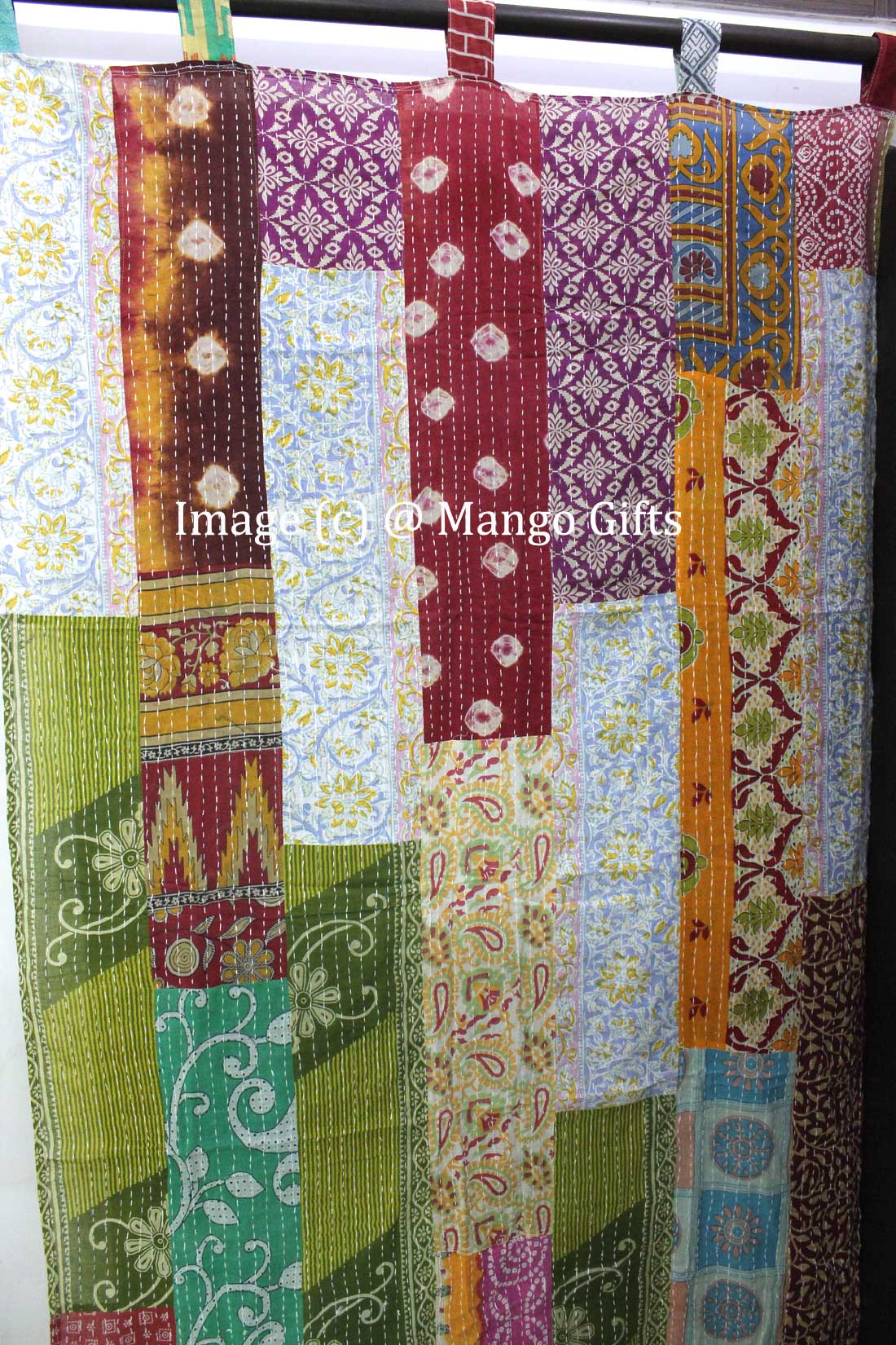 Recycled Sari Curtain - Boho Kantha Patchwork Drapes