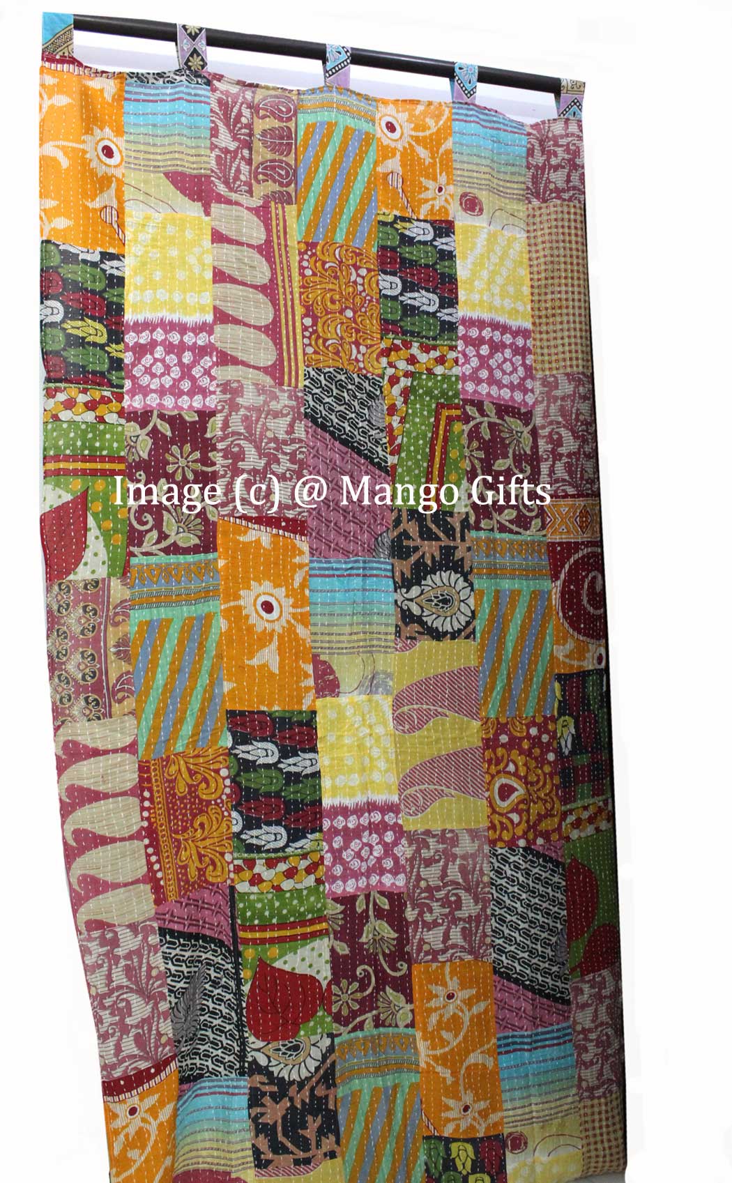 Recycled Sari Curtain - Boho Kantha Patchwork Drapes