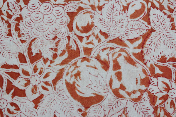 Hand Block Print India Table Cloth 60 x 90 Inches 100% Cotton Table Cover Floral Print Orange Color