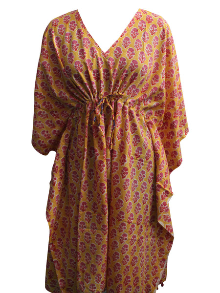 100%Cotton Women Night Dress Kimono Tunic Free Size Hand Block Print Kaftan Dress