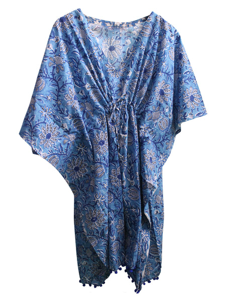 100%Cotton Women Night Dress Kimono Tunic Free Size Hand Block Print Kaftan Dress