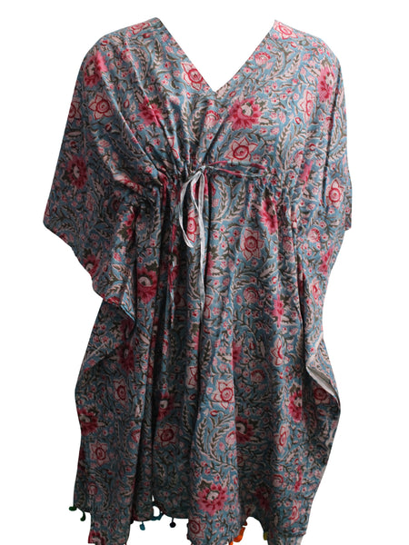 100%Cotton Women Night Dress Kimono Tunic Free Size Hand Block Print Kaftan Dress