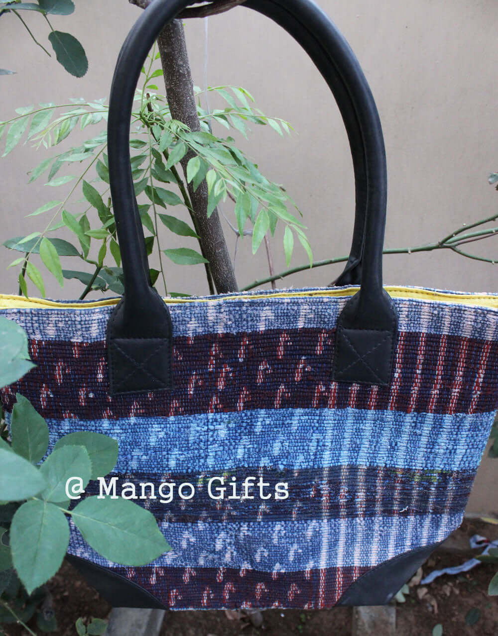 Chindi rug tote bag, handmade cotton Kantha bag, multi-color design with leather straps for shopping and picnic use.