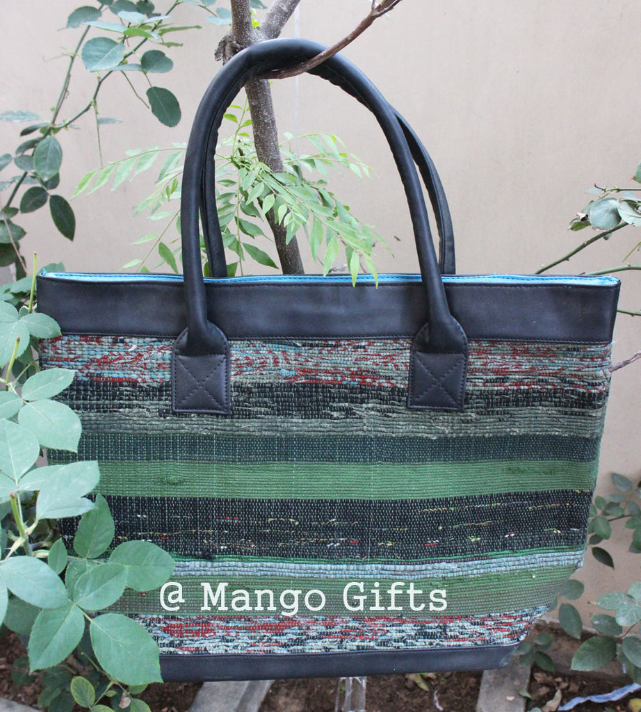 Chindi Multicolor Wooden Handle Handbag - Hand Woven – Matr Boomie