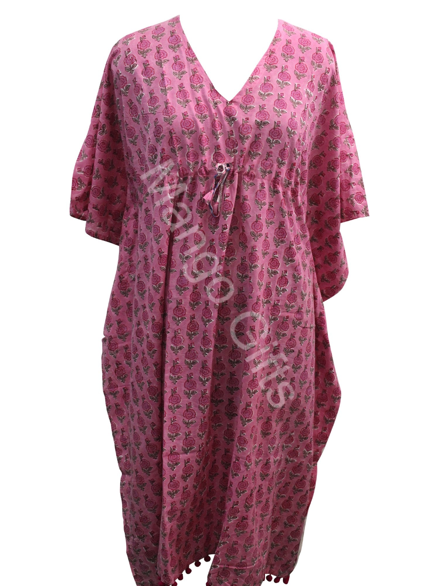 Soft 100% cotton caftan with hand block print, perfect for beach wear and casual outings. Customizable and fits up to 60" bust.