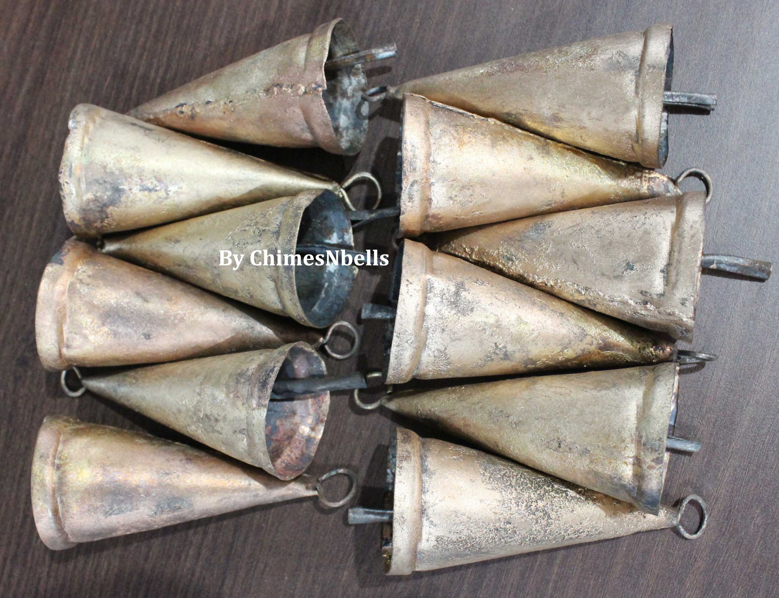 Shabby Chic Rustic Cone Shape Bells - 3.5" Height