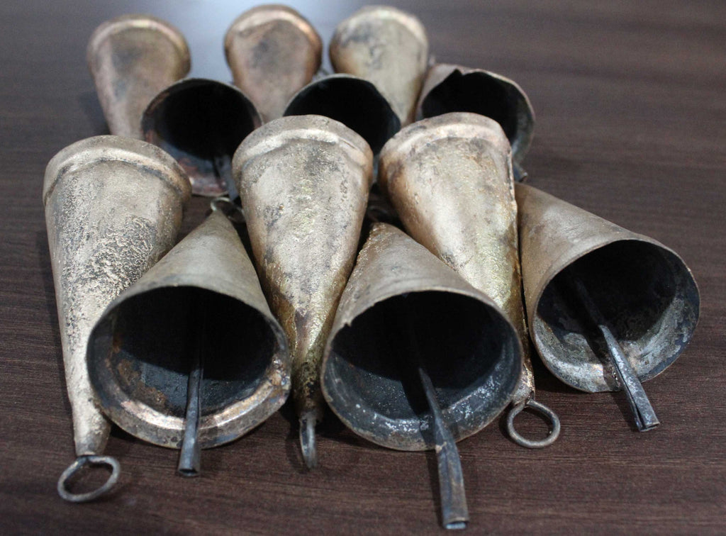 Shabby Chic Recycled Iron Rustic Cone Shape Bells 3.5 Inches Height –  Mangogiftsstore