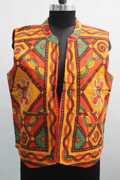 Handmade Floral Printed Sleeveless Kantha Jacket Unisex Fashion Wear Accessories