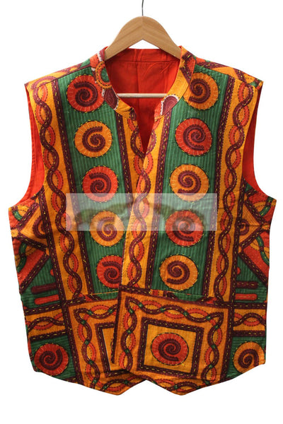 Handmade Floral Printed Sleeveless Kantha Jacket Unisex Fashion Wear Accessories