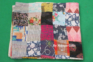 Patchwork Vintage Kantha Quilt Bedspread Queen Size 100%Cotton Indian Bedcover Ralli Throws Wholesale