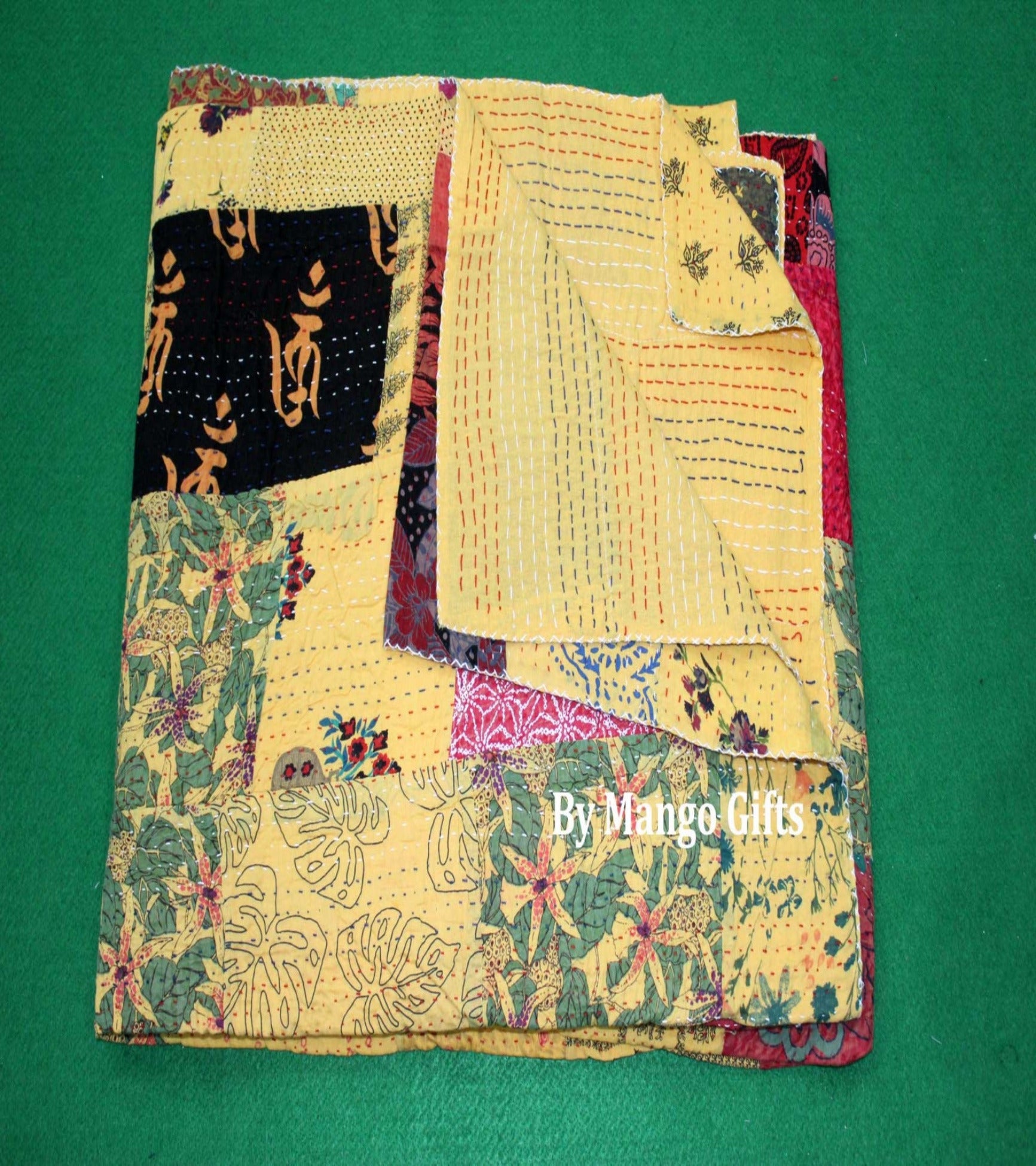 100%cotton,Boho,Boho Decor,Boho Theme,Floral,Handmade,Kantha Work,Patchwork,Recycled Sari,Vintage