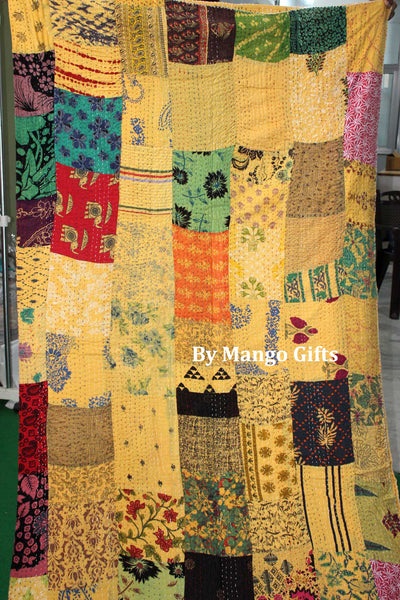 Patchwork Vintage Kantha Quilt Bedspread Queen Size 100%Cotton Indian Bedcover Ralli Throws Wholesale