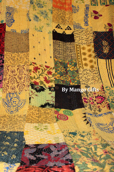 Patchwork Vintage Kantha Quilt Bedspread Queen Size 100%Cotton Indian Bedcover Ralli Throws Wholesale