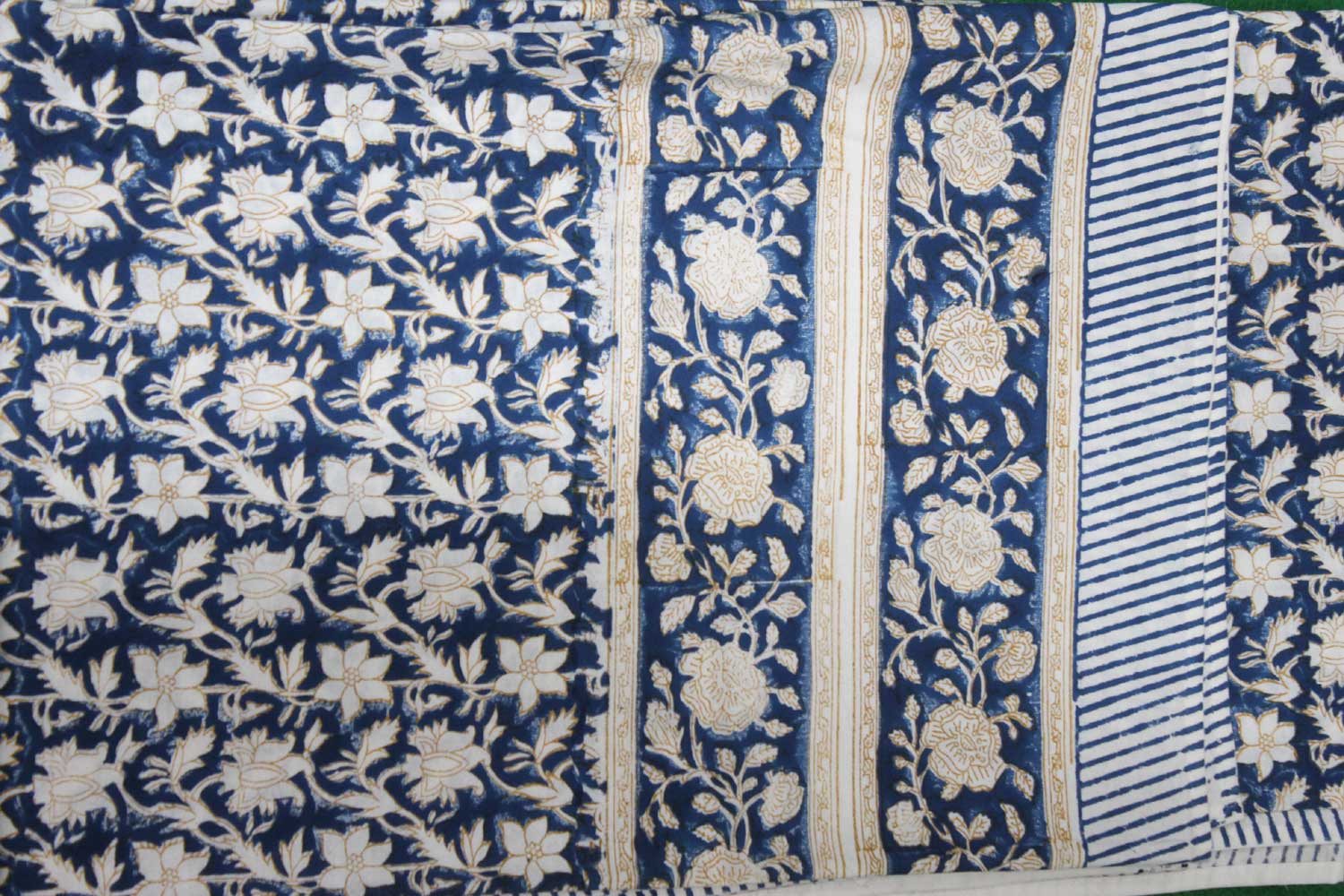 Hand Block Print Cotton Tablecloth - Blue Floral 60x90"